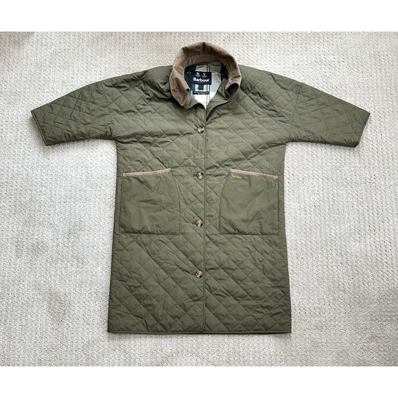 Barbour Jackets & Blazers - BARBOUR Lockton Corduroy-Trim Quilted Coat Women's 8 Olive Green Cropped Sleeve